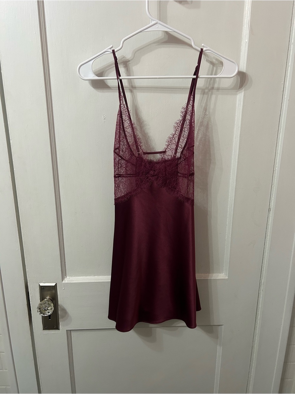 Victoria's Secret Lace-Trim Satin Chemise in Burgundy
